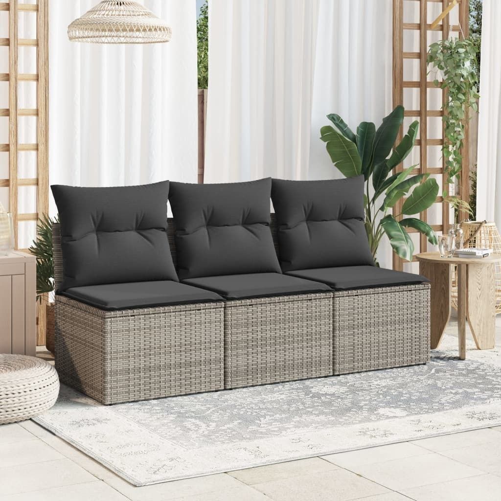 vidaXL Gartensofa mit Kissen 3-Sitzer Grau Poly Rattan Produktbild 2