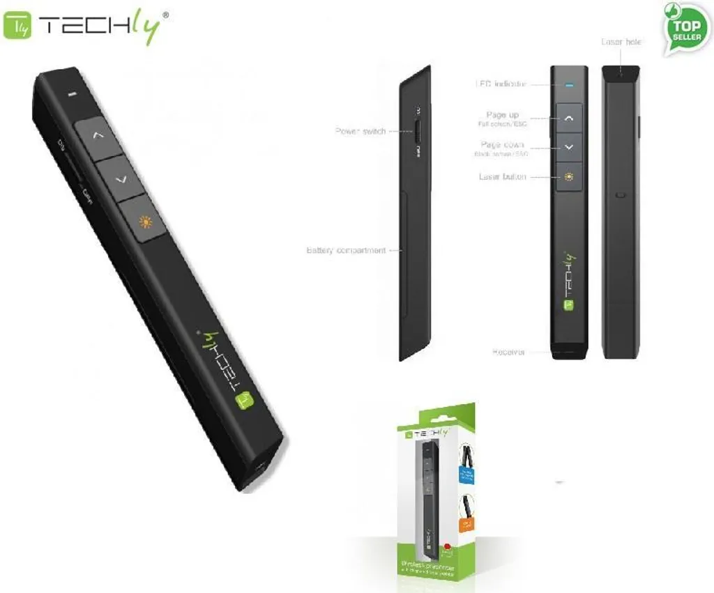 Télécommande de Présentation Sans Fil et Pointeur Laser Rouge Techly - 10