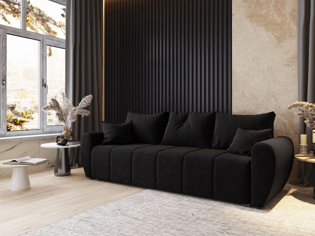 Sofa MADISON Schwarz Dünner Stoff mit Schlaffunktion, Sofa Produktbild 