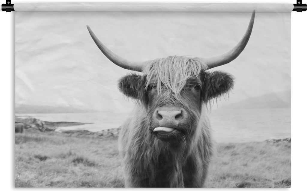 MuchoWow Wandteppich Wandbehang Tiere - Schottischer Highlander - Kuh - Schwarz - Weiß 90x60 cm Tapisserie Dekoration Wandtuch - Wandskulpturen ...
