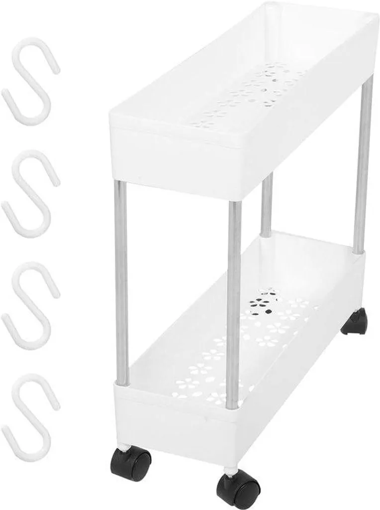 Chariot de service multifonction blanc 2 niveaux compact en plastique