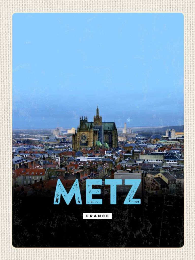 vianmo Holzschild 40x30 cm Metz France Panorama Retro Bildmotiv Reisemotiv Straße Stadt