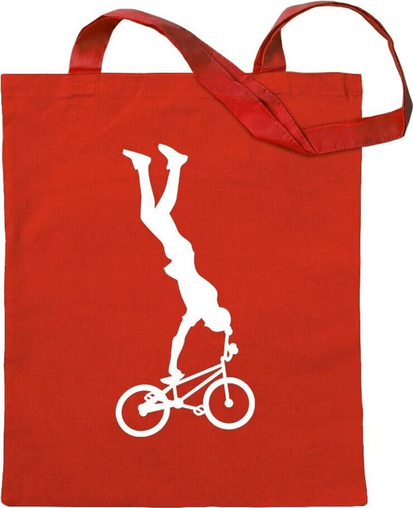 Kiwistar - Baumwolltasche - rot - BMX Freestyle Fahrer Figur - Tragetasche Stoffbeutel Umhängetasche Langer Henkel