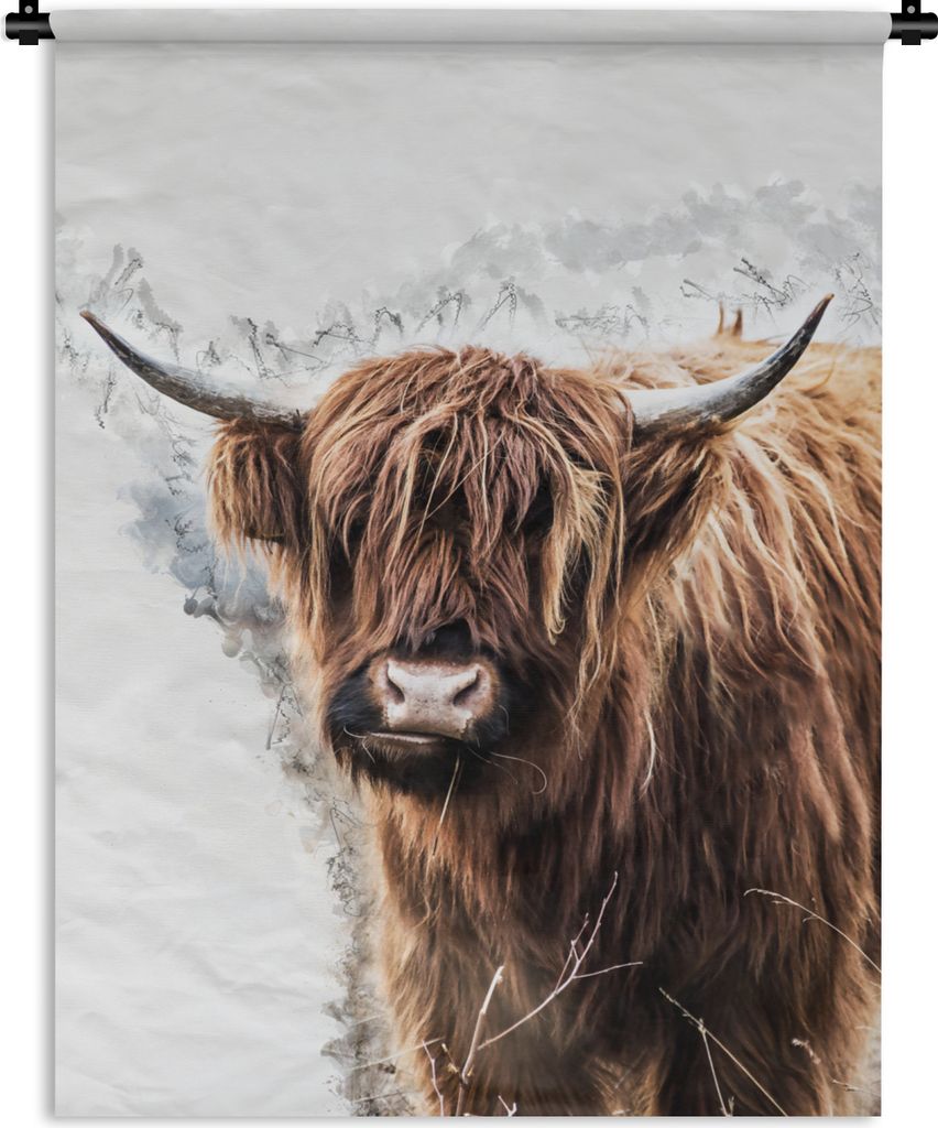 MuchoWow Wandteppich Wandbehang Schottisches Hochlandrind - Tiere - Farbe 120x160 cm Tapisserie Dekoration Wandtuch - Wohnzimmer - Moderne