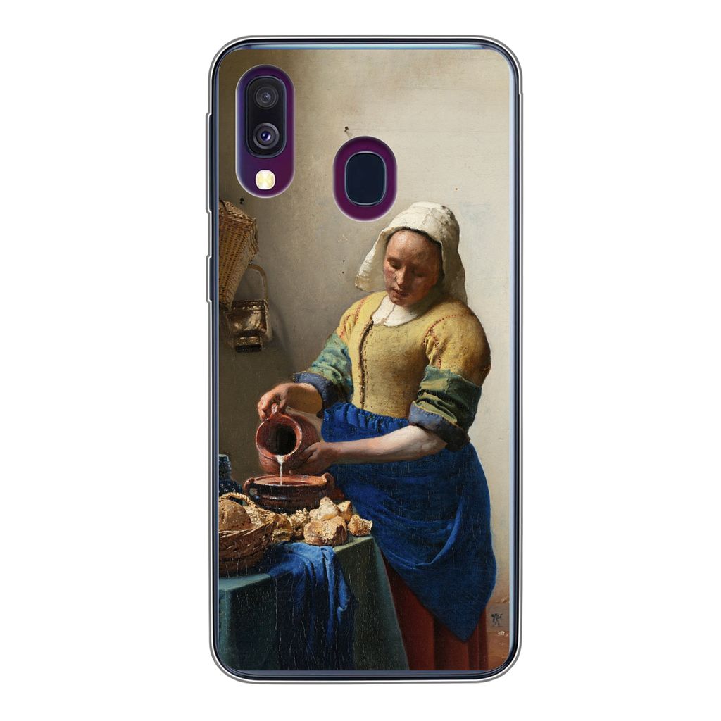 MuchoWow Handyhülle Schutzhülle Hülle für Samsung Galaxy A40 Das Milchmädchen - Vermeer - Alte Meister Silikon Softcase Handy Hülle - Handy...