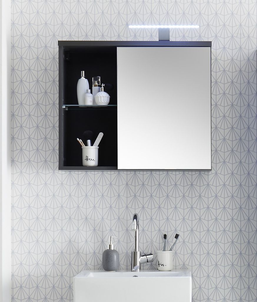 Badezimmerspiegelschrank >Grey< in Glas Grau - 69x60x25 (BxHxT)