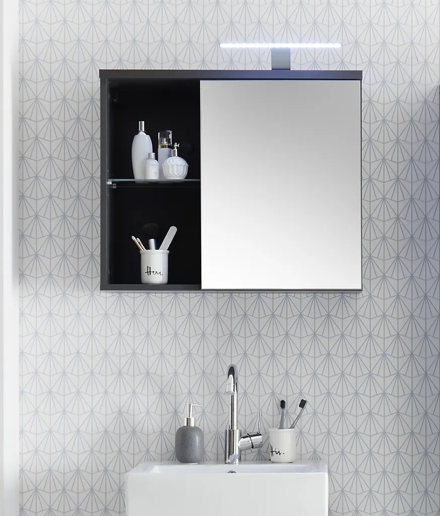 Armoire de toilette Grey en verre gris miroir de salle de bain 69x60cm
