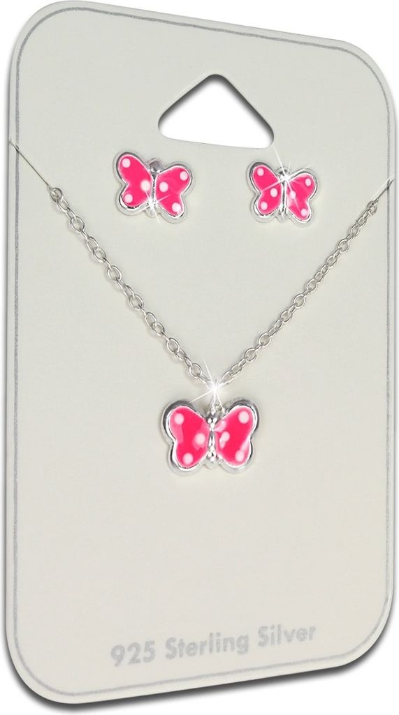 Teenie-Weenie Schmuck-Set Ohrstecker Kette 925 Silber Schmetterling pink SDS807