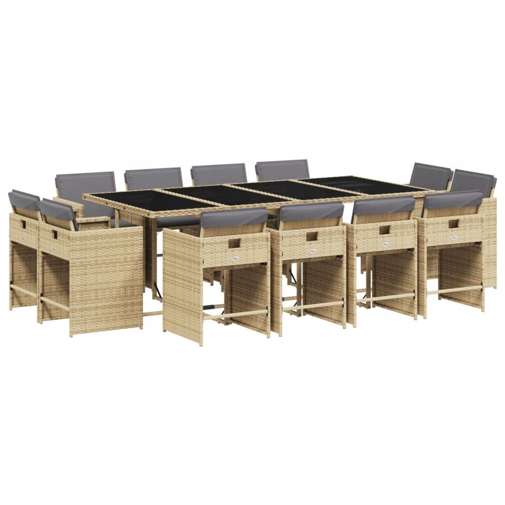 vidaXL 13-tlg. Garten-Essgruppe mit Kissen Beigemischung Poly Rattan