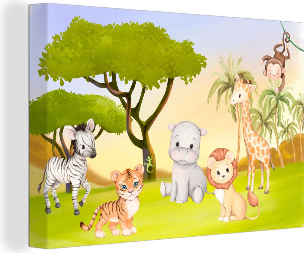 OneMillionCanvasses - Leinwandbilder - 140x90 cm, Dschungel - Tiere - Kind, Wandbilder Kunstdruck Wanddekoration - Foto auf Leinwand - Gemälde a...
