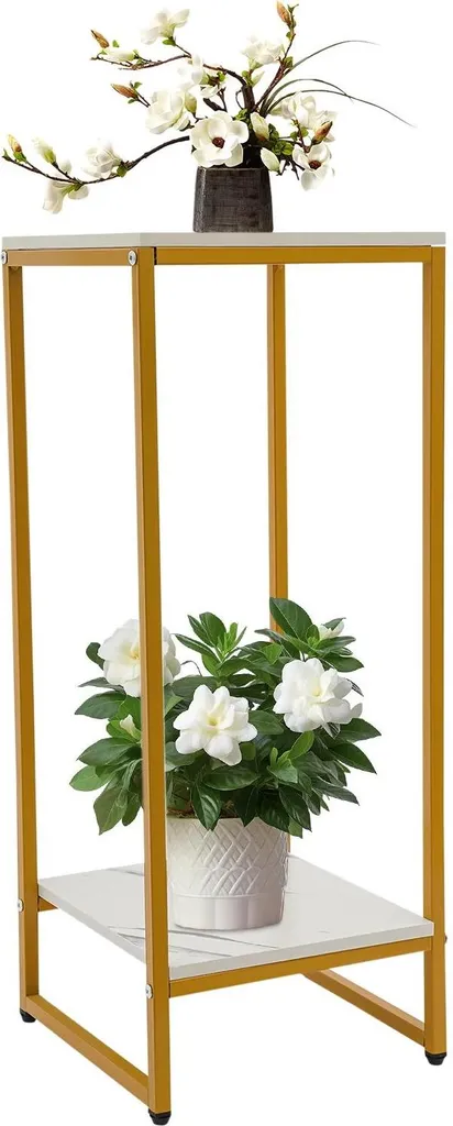 Porte-plante vertical pour salon et balcon - Support fleurs métal doré 75 cm