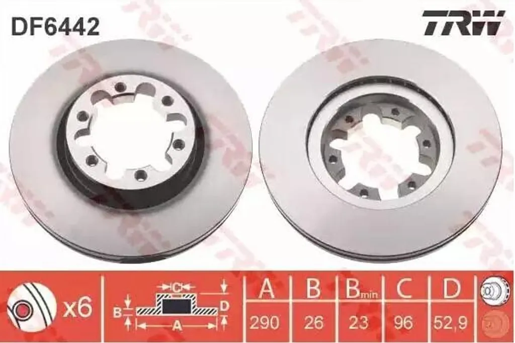 2 Disques de Frein TRW DF6442 pour Nissan Cabstar F24M F24W 290mm - 2