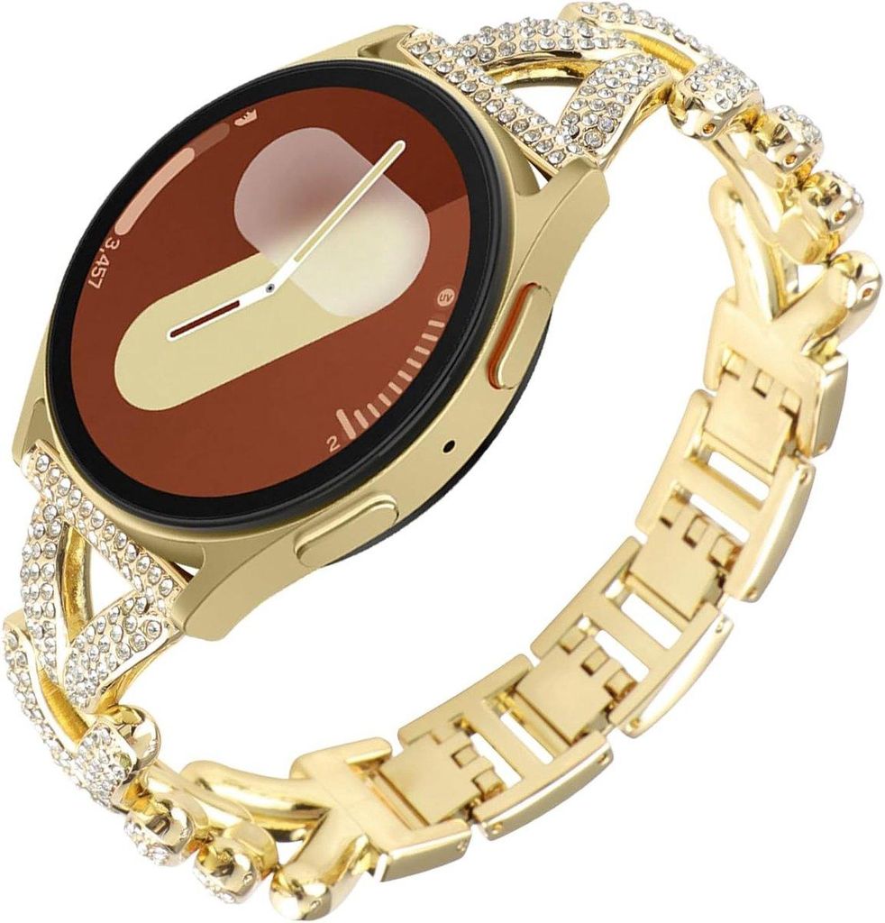 Stravo 20 mm Luxus-Damenarmband mit Strass – Edelstahl, kompatibel Galaxy Watch 7/6/5/4, Garmin, Huawei Watch (20 mm), Gold