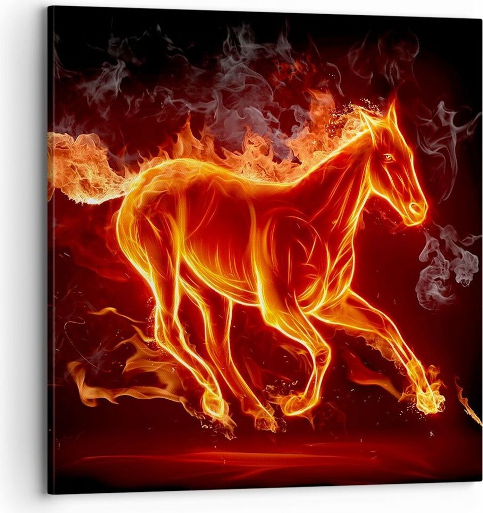 Bild auf Leinwand - Leinwandbild - Pferd Illustration Flammen - 70x70cm - Wand Bild - Wanddeko - Leinwanddruck - Bilder - Kunstdruck - Wanddekorati...