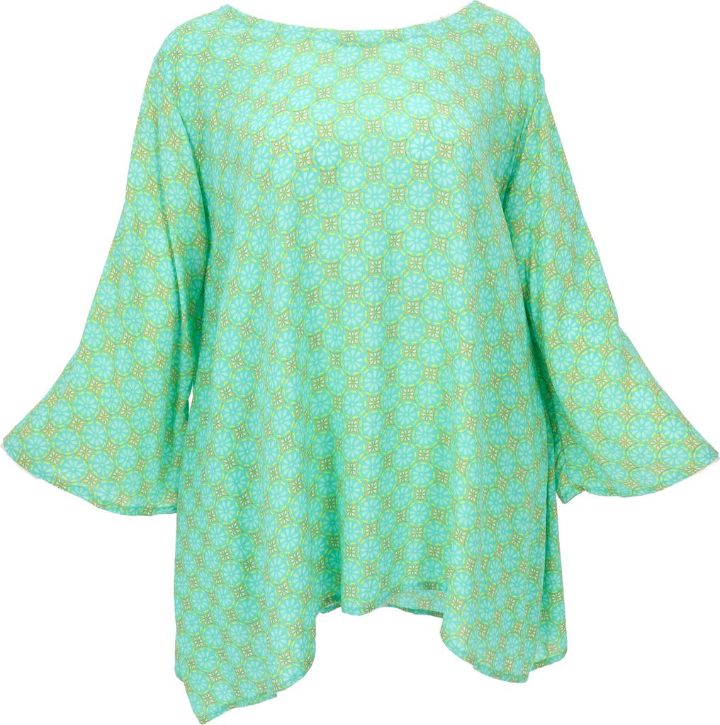 Tunika mit Trompetenärmeln für Starke Frauen, Plus Size Strandbluse - Grün, Damen, Viskose, Blusen & Tunikas