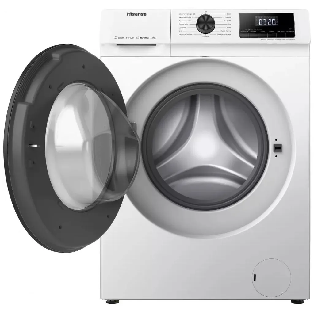 Machine à laver Hisense 12kg Grande Capacité avec Programme Vapeur
