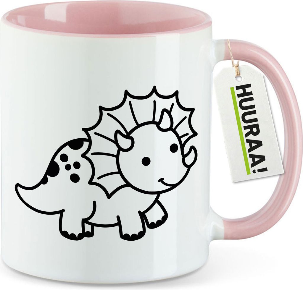 Huuraa Kaffeetasse Triceratops Dinosaurier 330ml Rosa Keramik Kaffeebecher Geschenkidee