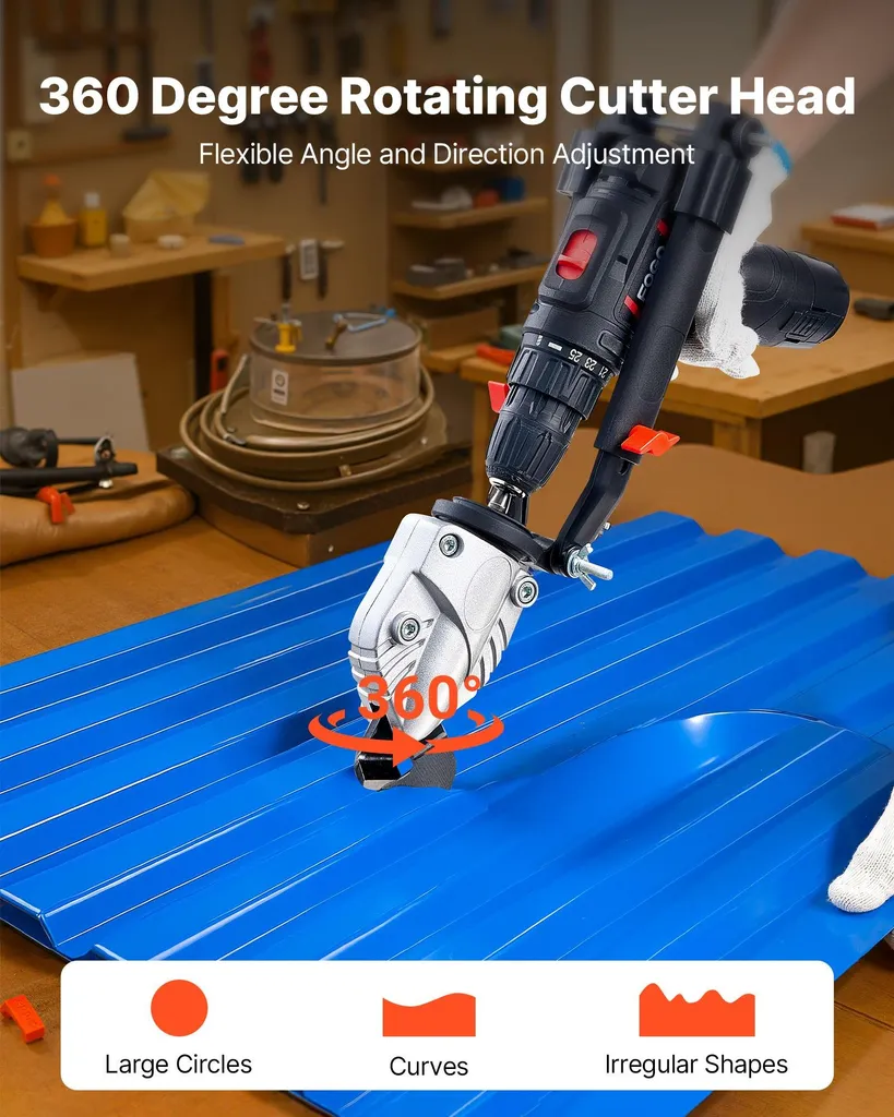 Grignoteuse tôle pour perceuse 18V-20V avec tête pivotante à 360°