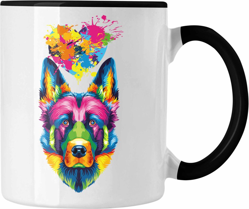 Trendation - Schäferhund Herz Farbe Besitzer Tasse Geschenk Lustiger Spruch Geschenkidee Schäferhund Liebhaber (Schwarz)