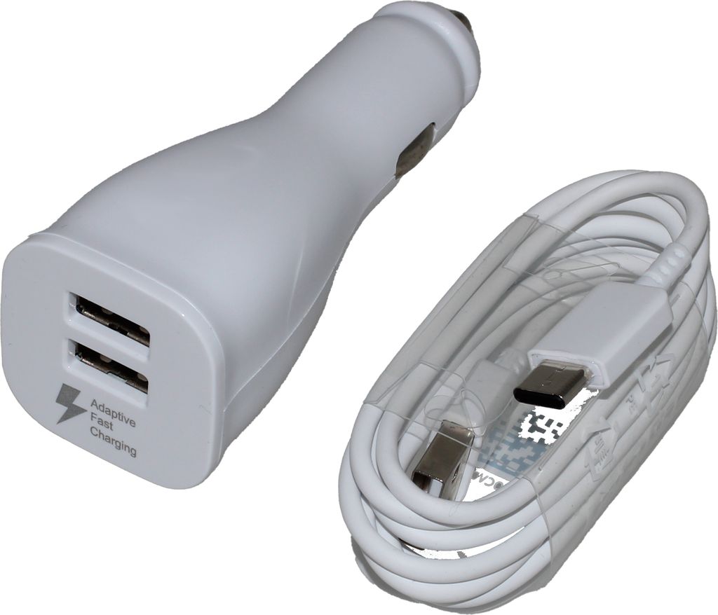 KFZ Schnell-Ladegerät 2xUSB für Original Samsung A12, A22, A22 5G + 1,5m weiß USB Typ-C Ladekabel 15W PKW LKW Auto Car Charger + Hakai Pad
