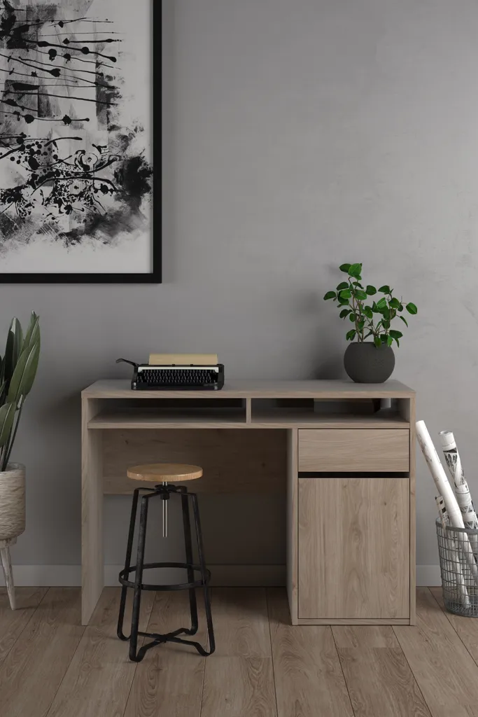 Bureau Fula 1 tiroir 1 porte décor Hickory naturel - Style Moderne - 9
