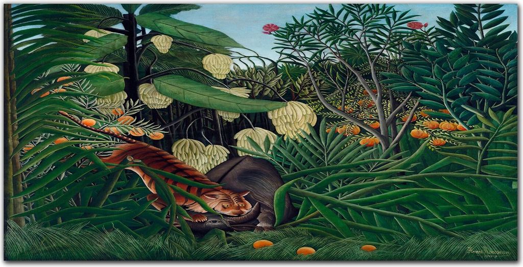 Coloray Küchenrückwand 140x70 Spritzschutz aus Glas - Tiger Dschungel Obstbäume