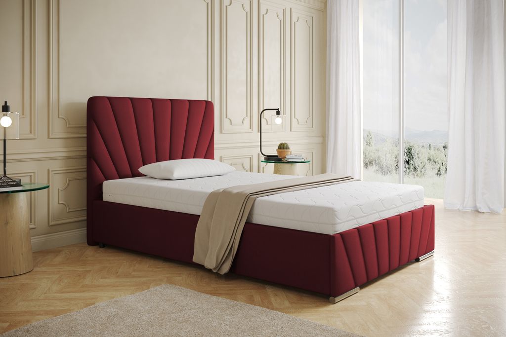 Polsterbett RAY - Komfortbett mit Stauraum, Einzelbett, Rot, 120x200cm, Bonellfederkernmatratze, H3