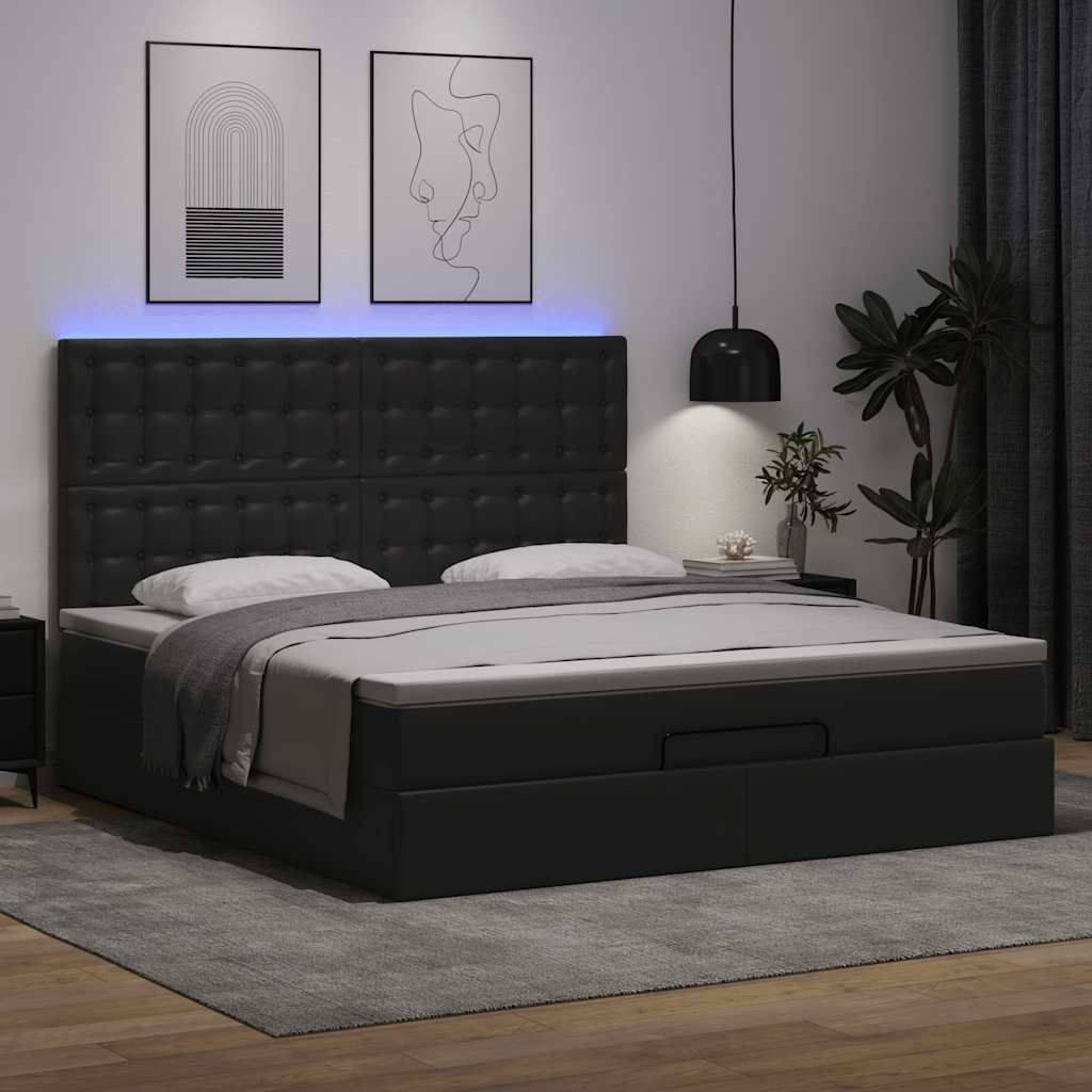 Maison Exclusive - Ottoman-Bett mit Matratze & LEDs Schwarz 160x200 cm Kunstleder