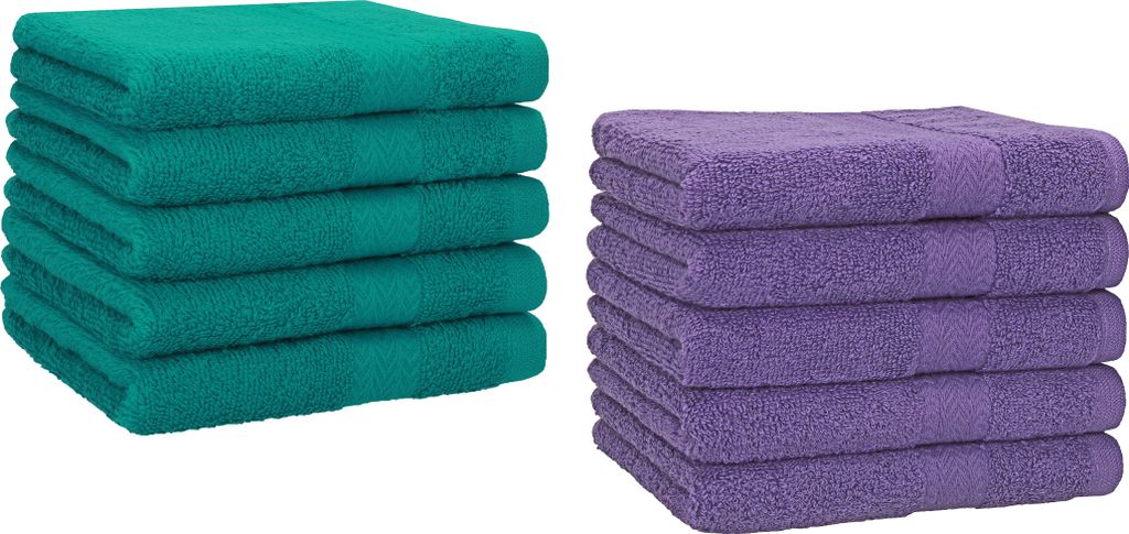 Betz 10 Stück Gästetücher 30x50 cm PREMIUM 100% Baumwolle Set Farbe: smaragdgrün und lila