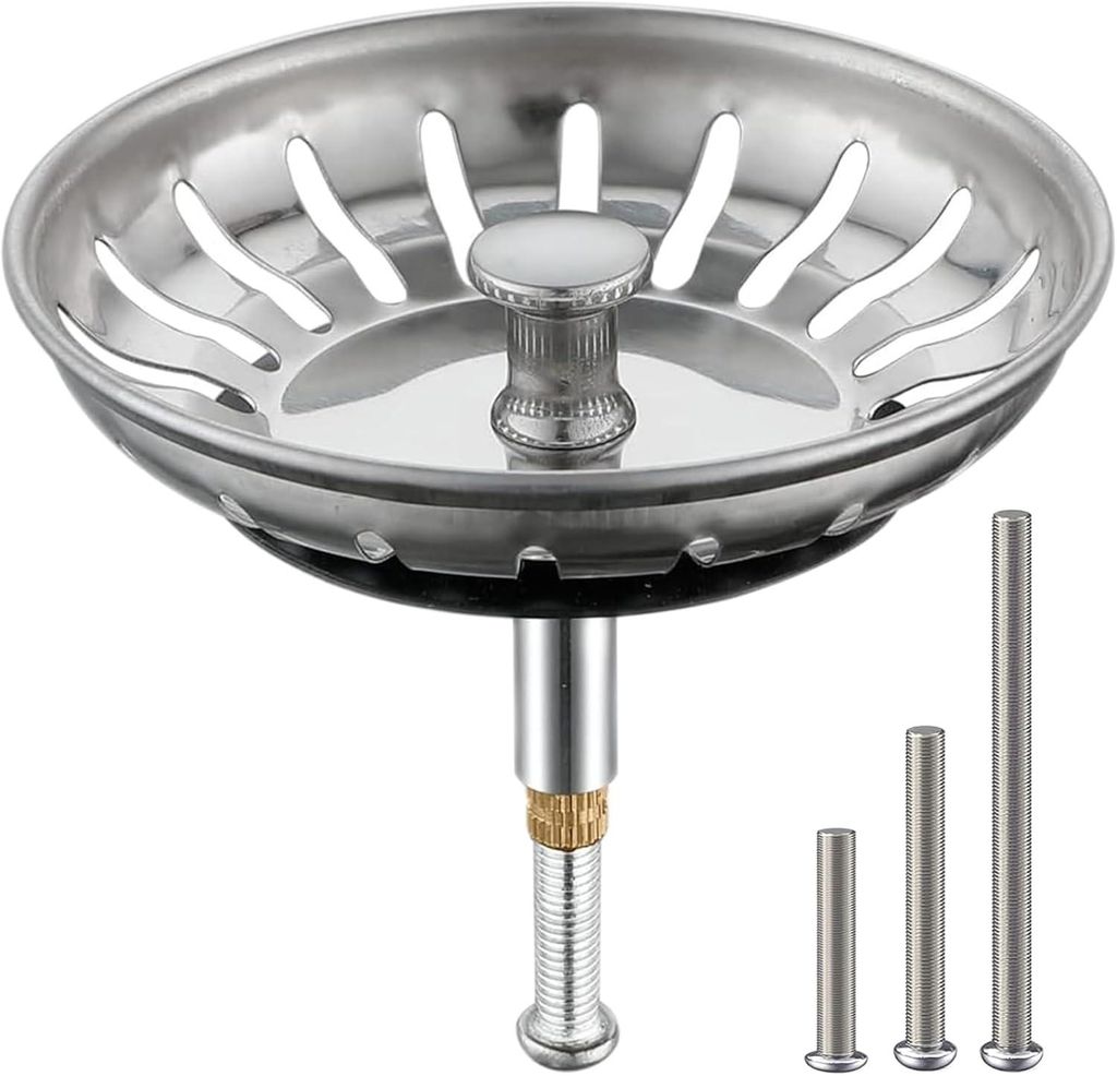 Höhenverstellbares Abflusssieb, Filterkorb / Abflussstopfen, Spülenstopfen aus Edelstahl, Spülenzubehör — Durchmesser 80 mm