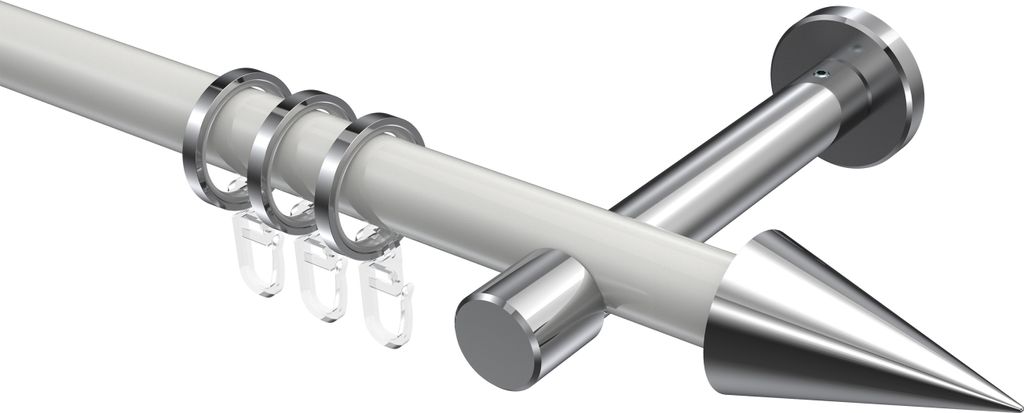 Interdeco Gardinenstange / Vorhangstange Weiß / Chrom, Typ Prestige Savio (Kegel), 20 mm Ø 1-läufig, 320 cm