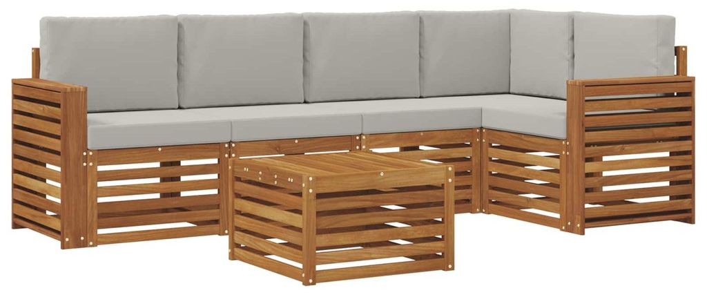 vidaXL Ecksofa Set 6 pcs Natürlich und Hellgrau Massivholz Akazie