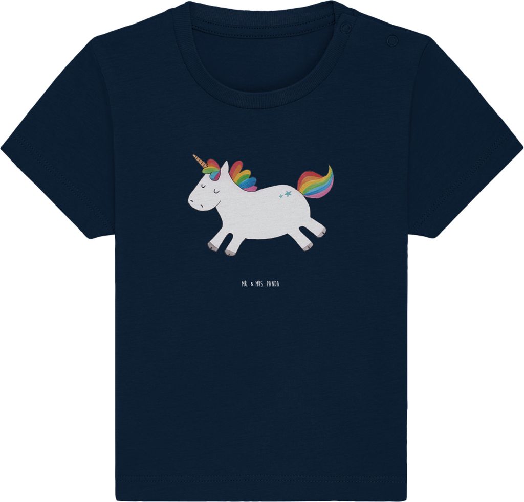 Mr. & Mrs. Panda Babyshirt Einhorn Happy 0. - 6. Monat - French Navy - Geschenk, Baby Kurzarmshirt, Lebensfreude, Organic T-Shirt, Unicorn, Kleinki...