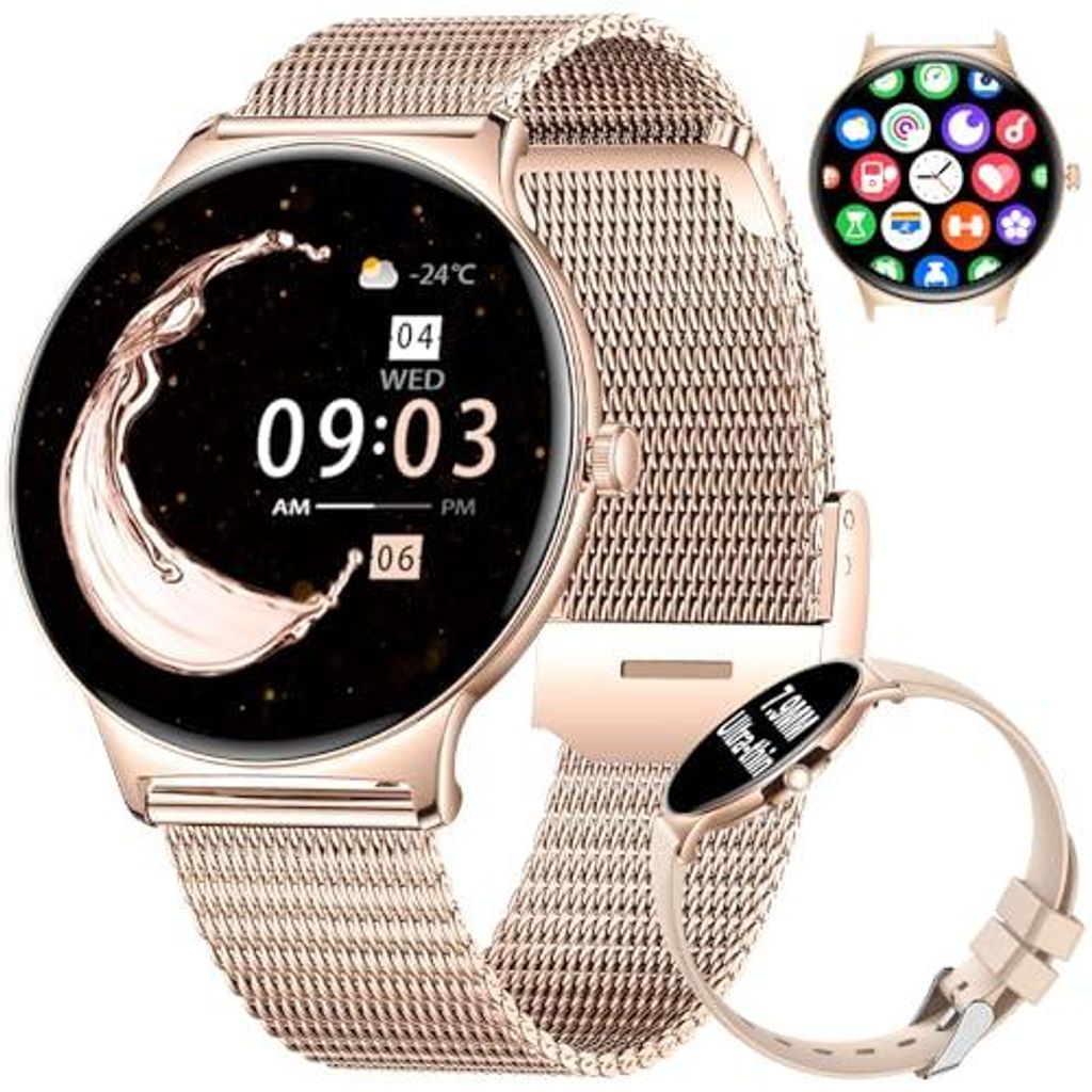 LIGE Smartwatch Damen mit Bluetooth-Anruf, 1,43" HD AMOLED Smart Watch mit IP68 Wasserdicht Damenuhr, Gesundheit der Frauen/Kalorien/120+Sport Modu...