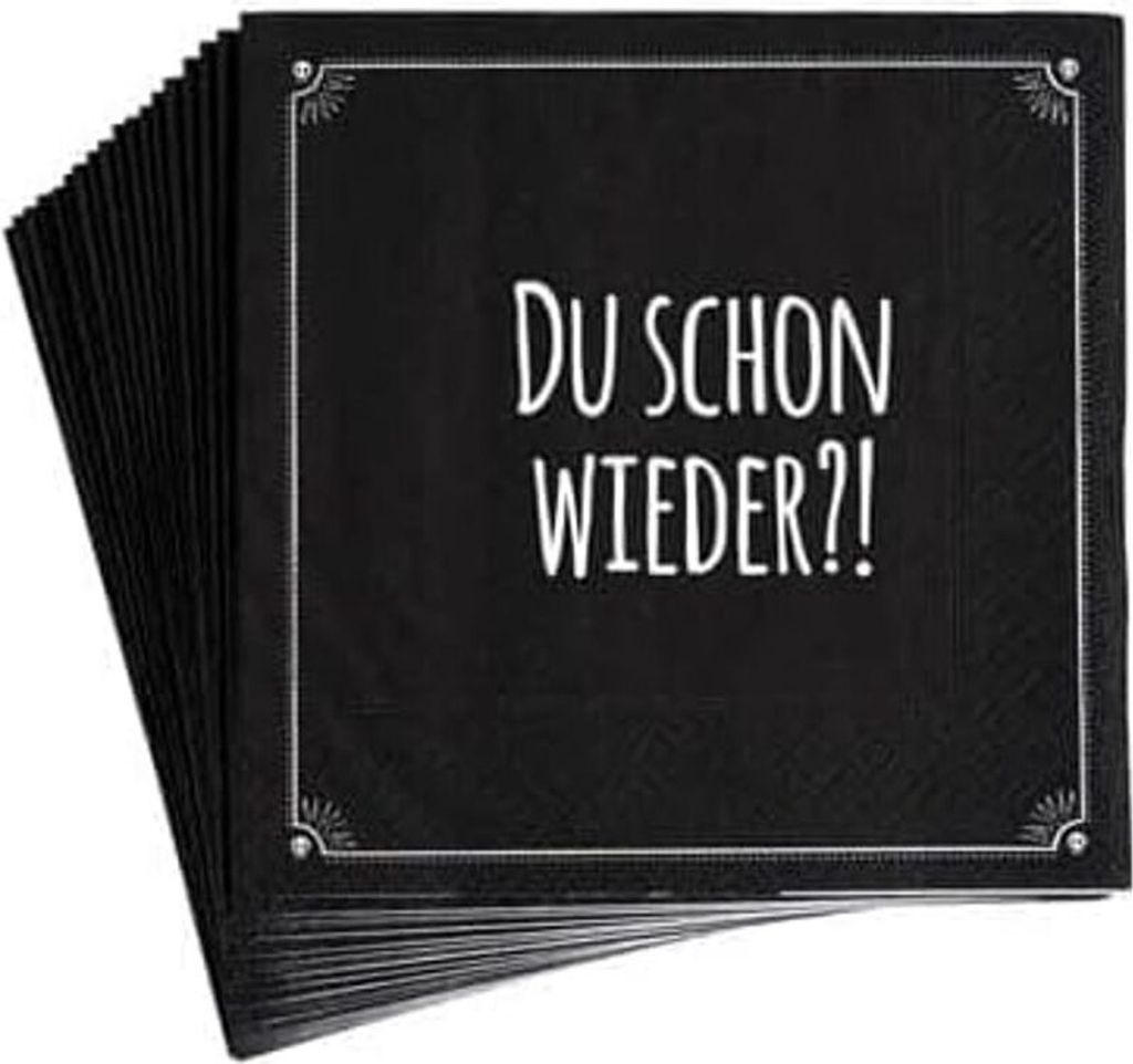 Pechkeks Servietten schwarz – Du schon wieder - Party Tischdeko Servietten mit Spruch für Freunde des schwarzen Humors, 33 x 33 cm, 10 Stück