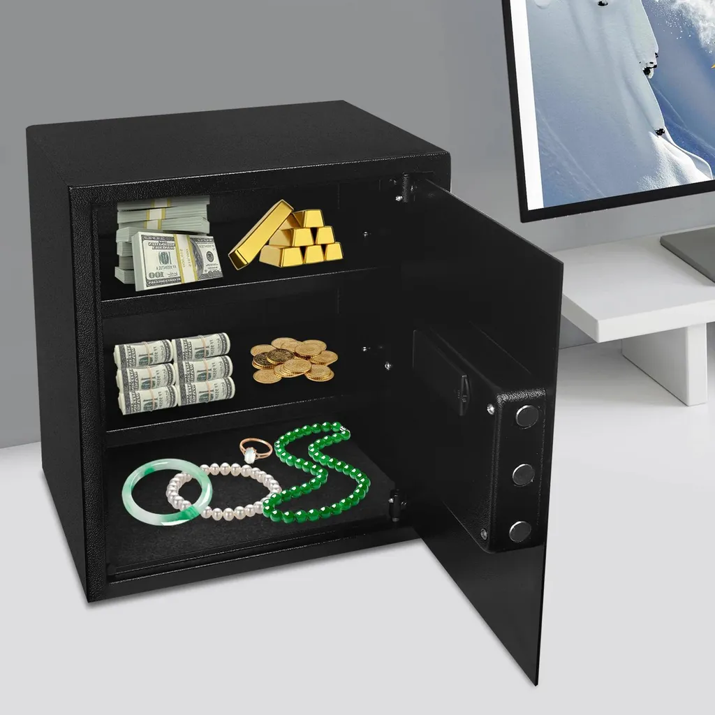 Coffre-fort pour protéger bijoux et documents avec code de sécurité noir - 3
