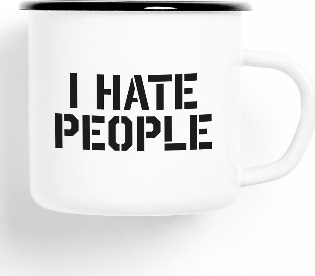 Huuraa Emaille Tasse I HATE PEOPLE Geschenk Kaffeebecher Vintage 300ml I HATE PEOPLE Präsent
