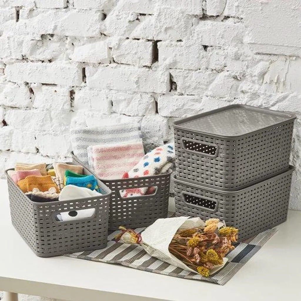Bac en plastique 6 L gris 28x18x13 cm avec couvercle hermétique - Rangement