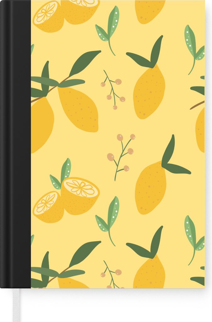 MuchoWow Notizbuch Tagebuch Haushaltsbuch Notebook A5 Zitronen - Früchte - Muster - Notizblock - Notizheft - Notebook - Schreibblock - Papier