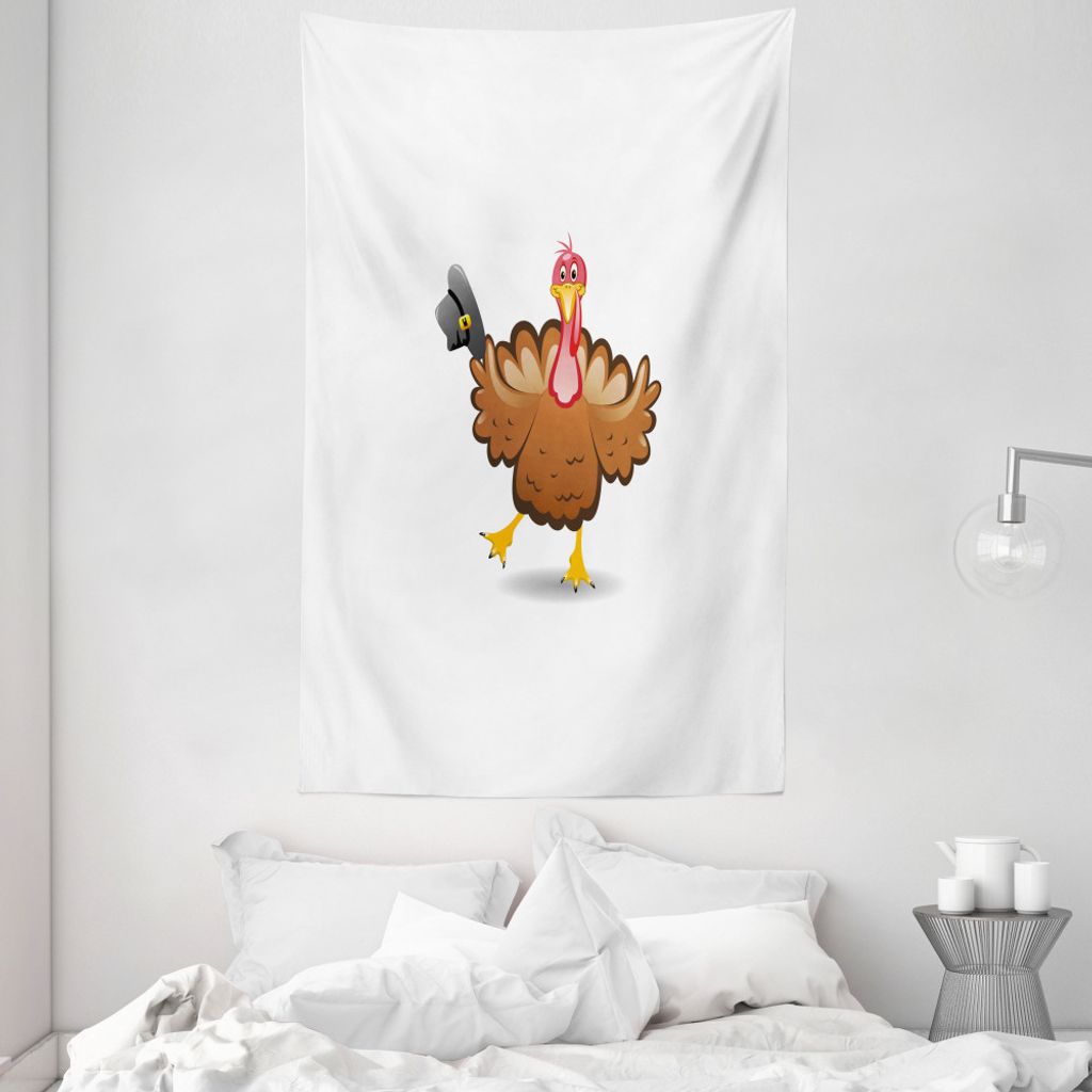ABAKUHAUS Truthahn Wandteppich und Tagesdecke, Cartoon Fun-Charakter aus Weiches Mikrofaser Stoff Waschbar ohne Verblassen Digitaldruck, 140 x 230 ...