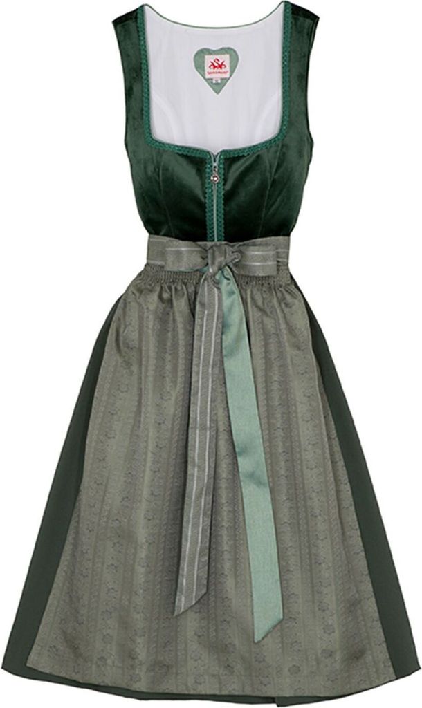 Spieth & Wensky Dirndl Diandra Midi-Dirndl Kleid 2-teiliges Trachtenkleid Rocklänge 60cm, Farbe:Dunkelgrün, Größe:40/L