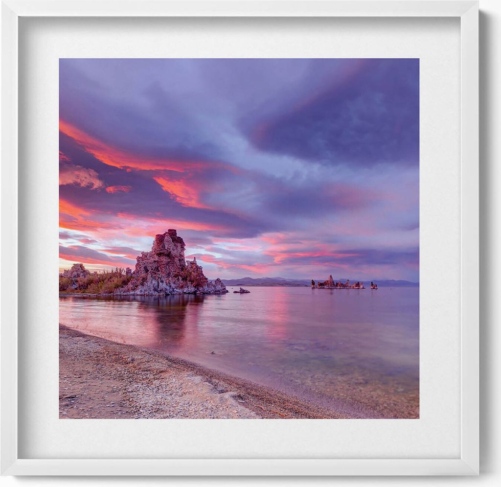 Sonnenaufgang am Mono Lake in Kalifornien– Wandbild mit Rahmen – Gerahmtes Bild – Wanddekoration – 50x50 cm – Weiß Rahmen