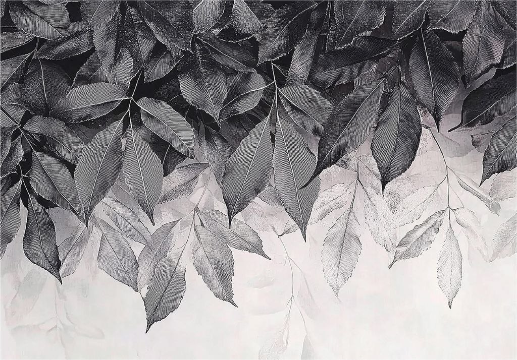Fototapete Blätter Grau Natur - 400x280 cm - inklusive kleister - Vlies Tapete - Vliestapete Wohnzimmer Schlafzimmer Küche Modern Wandtapete