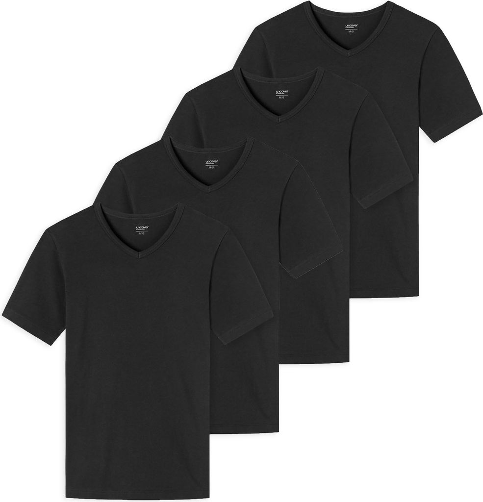 UNCOVER by SCHIESSER Herren T-Shirt 4er Pack - V-Ausschnitt Schwarz M
