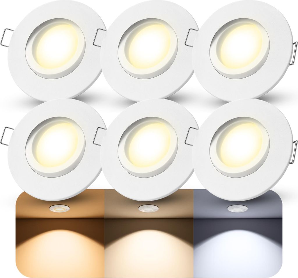 SSC-LUXon 6x ORVIA Einbauleuchte Außen & Innen IP65 Schwenkbar - inkl. LumiFLEX dimmbar 6W Birne 3-in-1 warm neutral kalt - Deckenspot für Feucht...