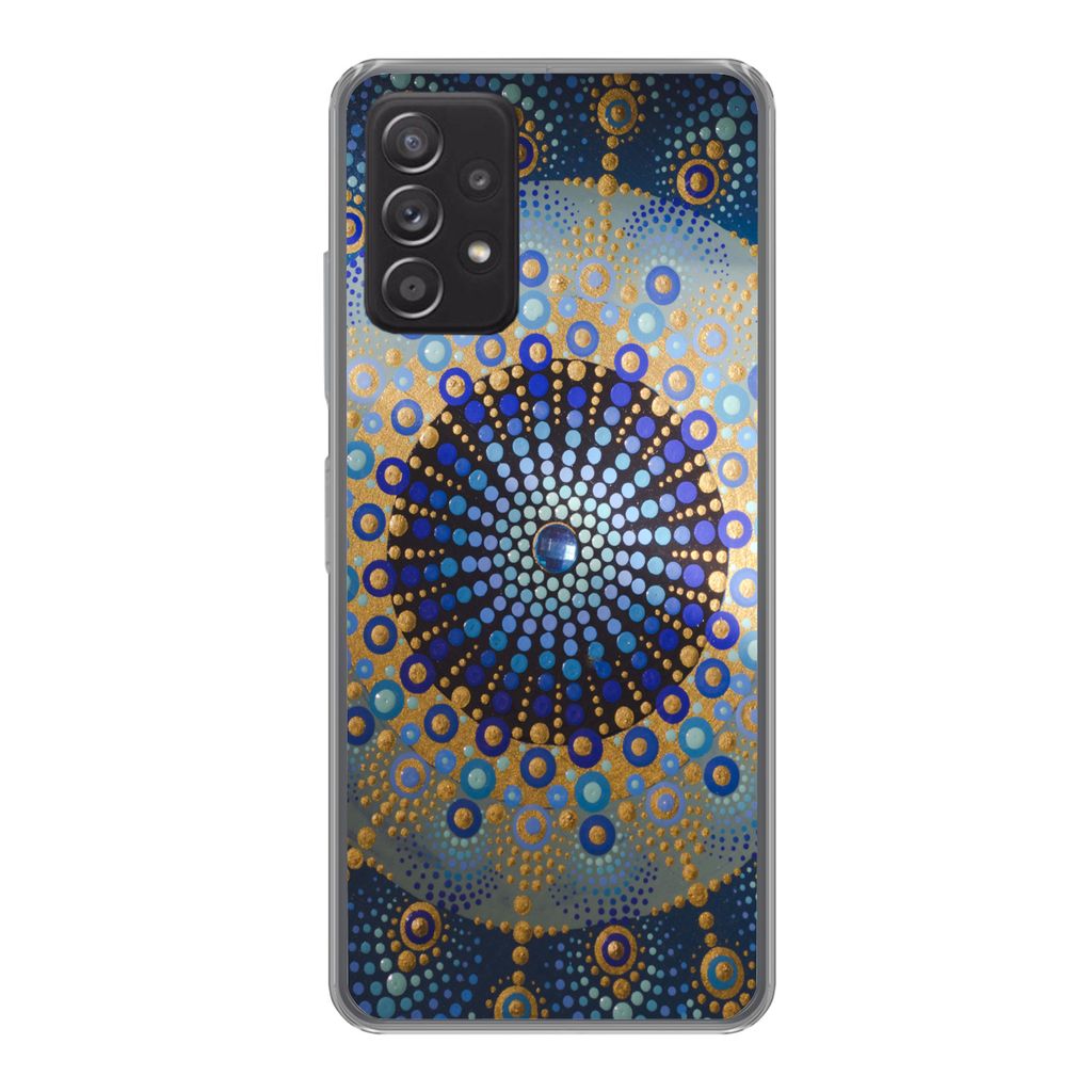 MuchoWow Handyhülle Schutzhülle Hülle für Samsung Galaxy A53 5G Kreis - Mandala - Blau - Gelb Silikon Softcase Handy Hülle - Schutzabdeckung