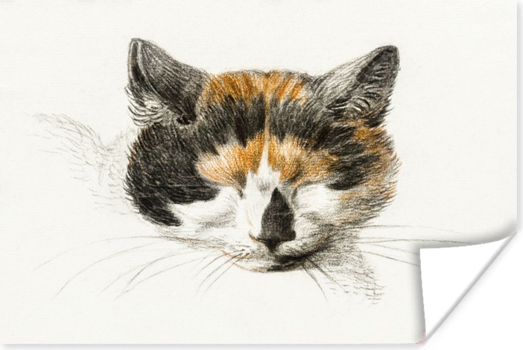 MuchoWow Poster Kopf einer schlafenden Katze - Gemälde von Jean Bernard 160x120 cm - Foto Plakat