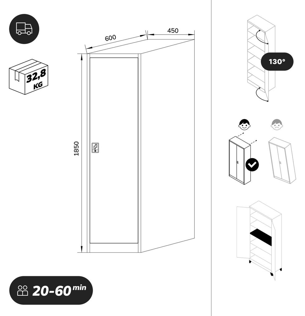 Kartotéka se zámkem ALEX D600 450 x 1850 x 600 mm bílá Obrázek produktu 