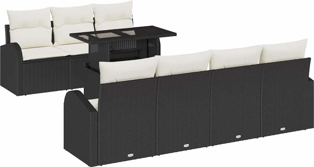 vidaXL Gartensofa-set mit Kissen mit Kissen 8 pcs Schwarz Poly Rattan