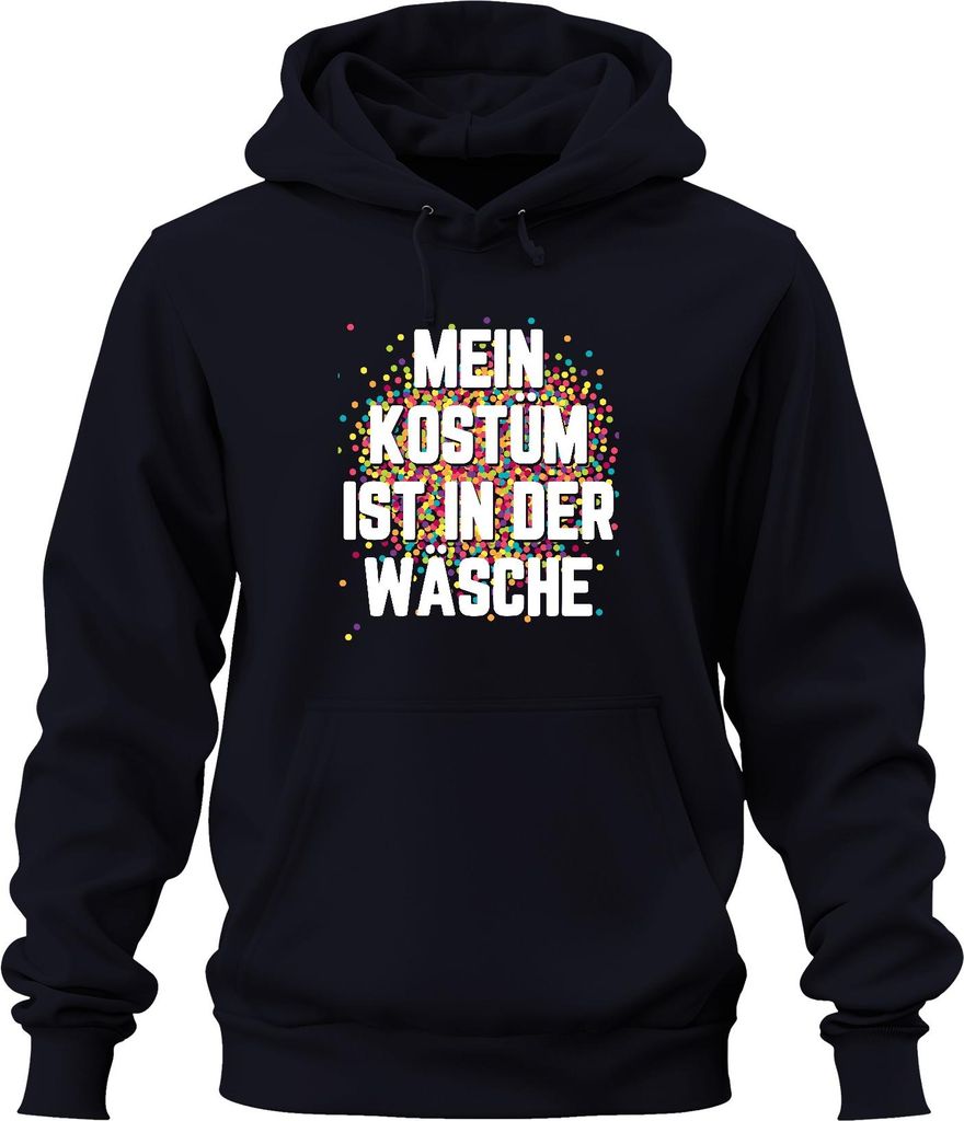 MEIN KOSTÜM IST IN DER WASCHE Karneval Fasching Konfetti lustig Uni Hoodie Kapuzenpullover, Navy, XXL